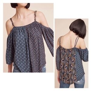 Deletta Anthropologie Size S Reeve Open Shoulder Peasant Top Boho Print NWT